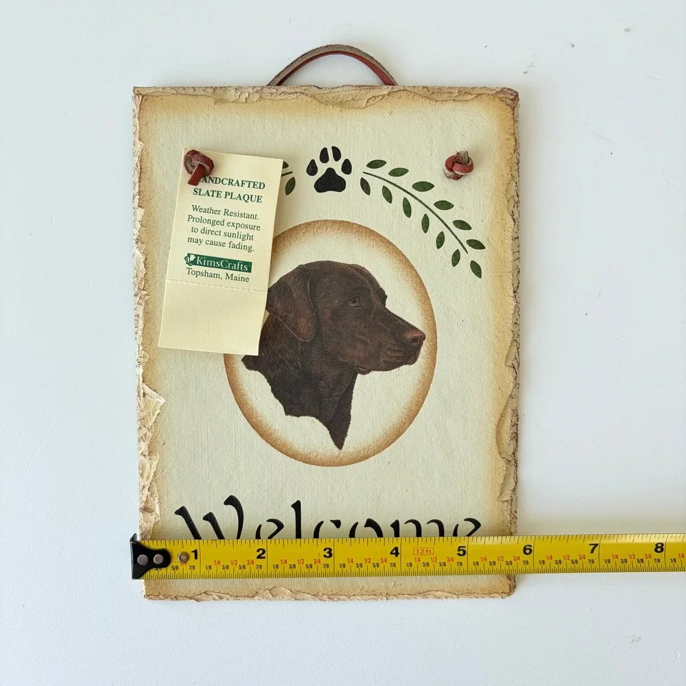 KimsCrafts Maine Handcrafted Slate Welcome Plaque Chocolate Labrador Dog Sign